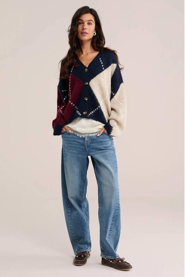 WE Fashion gebreid geruit vest met wol donkerblauw - Foto 3