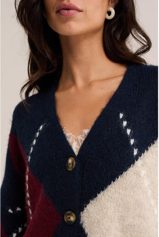 WE Fashion gebreid geruit vest met wol donkerblauw - Foto 2