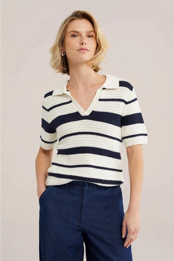 WE Fashion gebreide gestreepte polo blauw