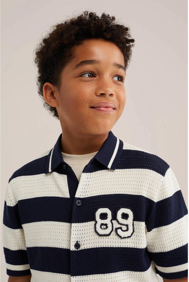 WE Fashion gebreide gestreepte polo donkerblauw - Foto 2