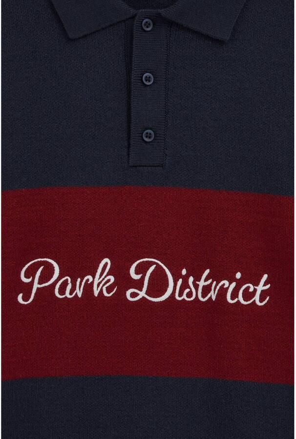 WE Fashion gebreide gestreepte sweater met borduursels en tekst donkerblauw Trui Jongens Viscose Polokraag - Foto 2