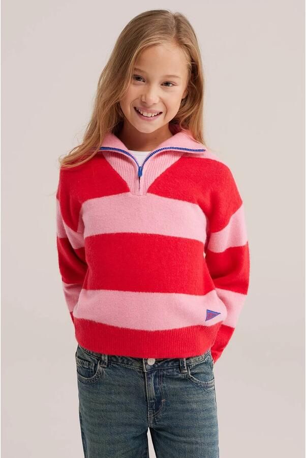 WE Fashion gebreide gestreepte sweater rood Streep