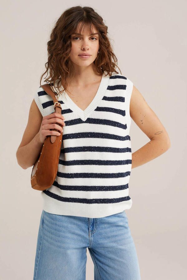 WE Fashion gebreide gestreepte top wit