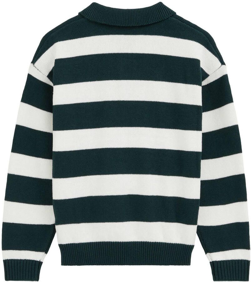 WE Fashion gebreide gestreepte trui met patches groen wit - Foto 2