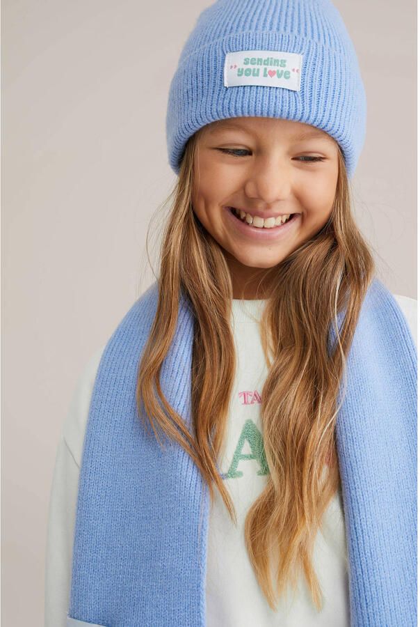 WE Fashion gebreide muts lichtblauw - Foto 3