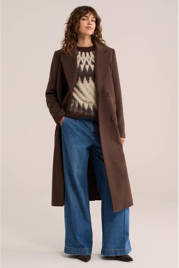 WE Fashion gebreide noorse trui met print en wol zand bruin - Foto 2