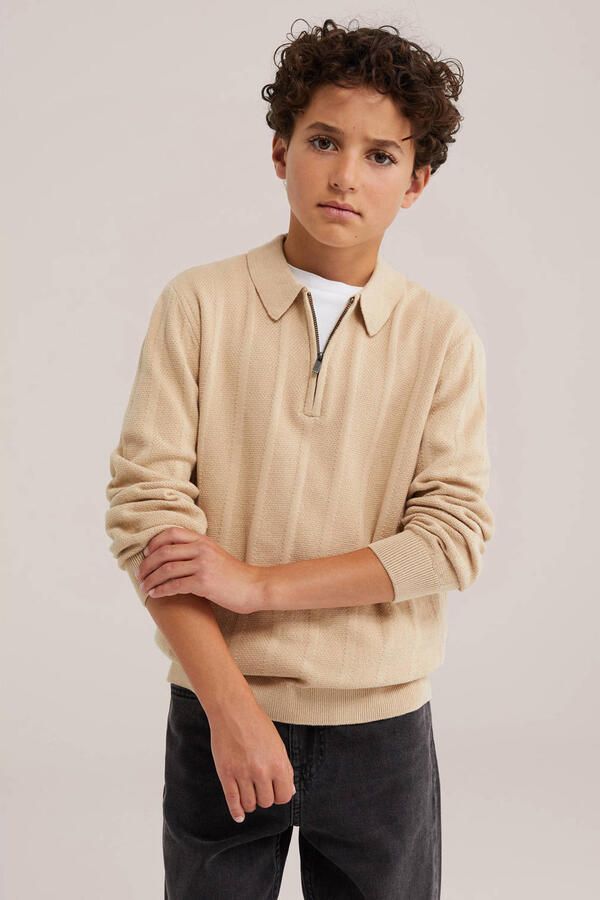 WE Fashion gebreide polo beige