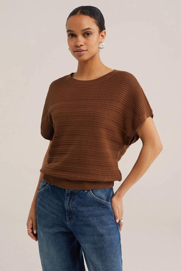 WE Fashion gebreide top bruin