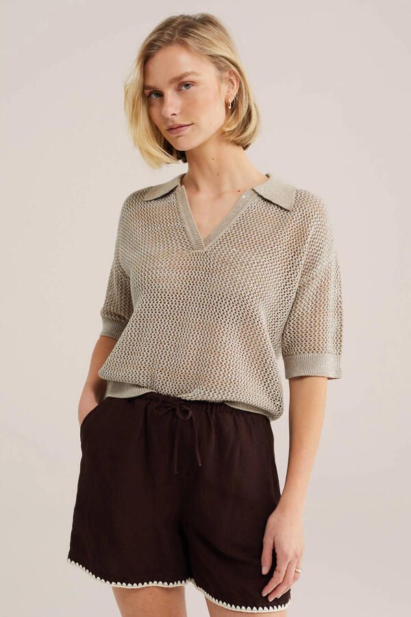 WE Fashion gebreide top crochet beige