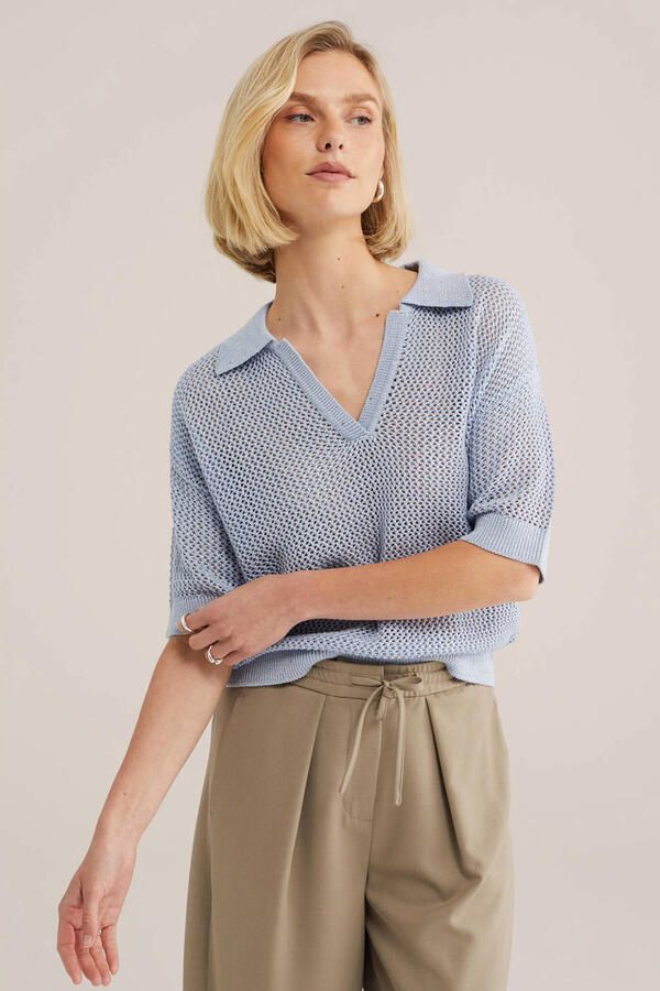 WE Fashion gebreide top crochet lichtblauw