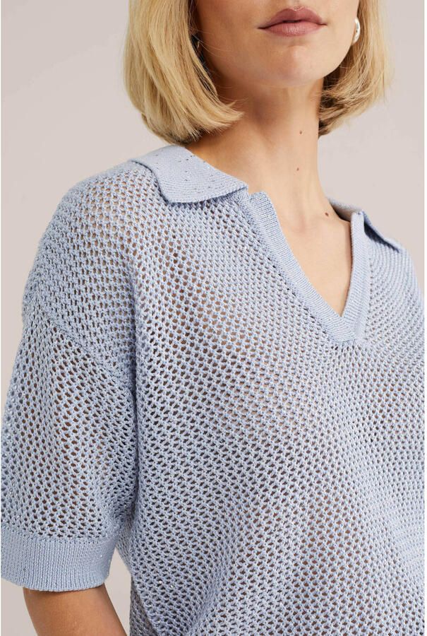 WE Fashion gebreide top crochet lichtblauw - Foto 2