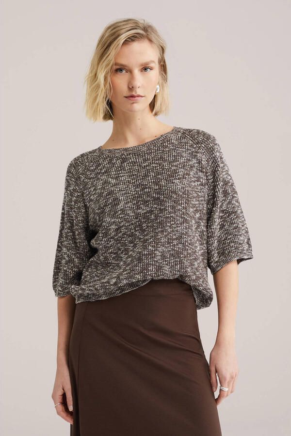 WE Fashion gebreide trui bruin met lurex