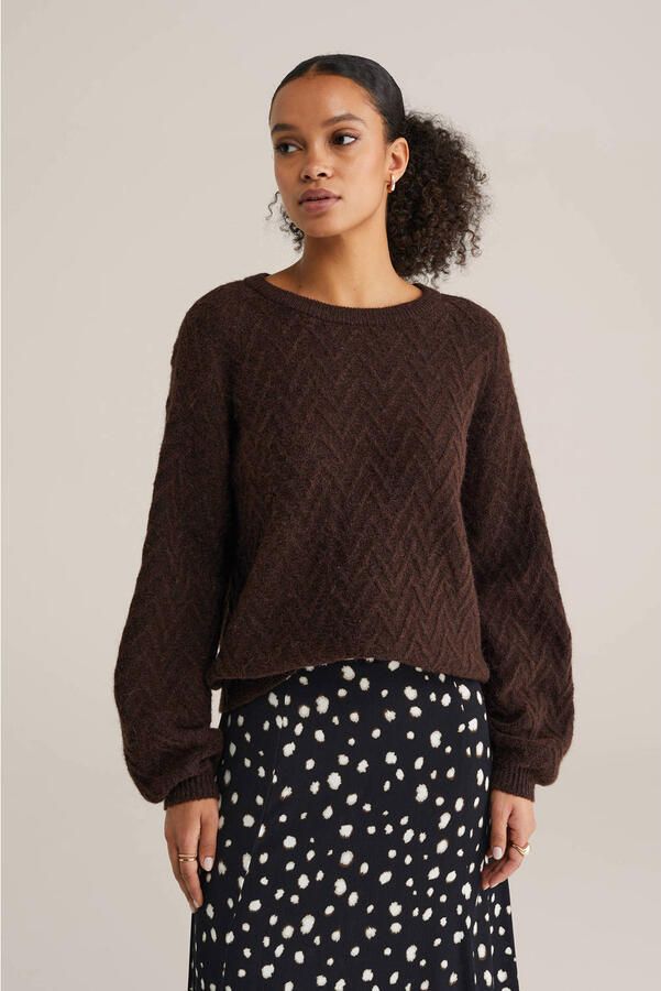 WE Fashion gebreide trui donkerbruin