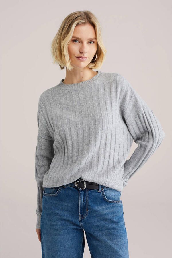 WE Fashion gebreide trui grijs melange