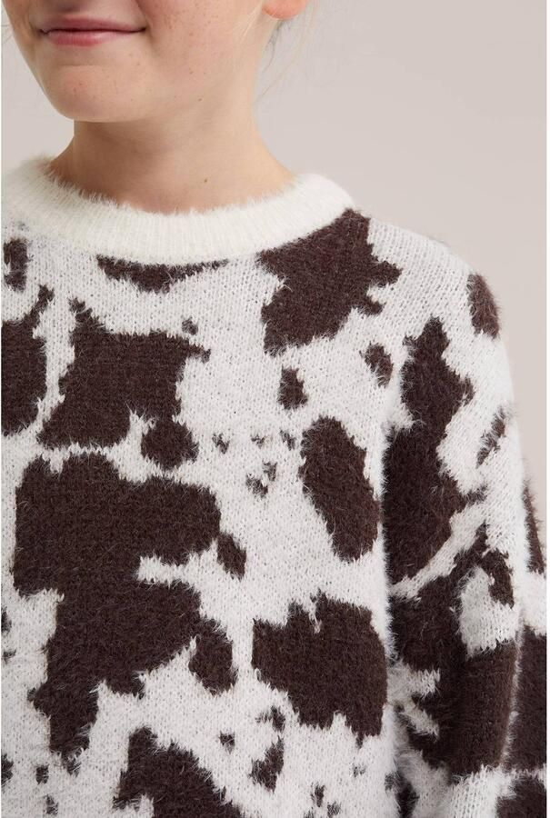 WE Fashion gebreide trui met dierenprint wit bruin Meisjes Acryl Ronde hals - Foto 2