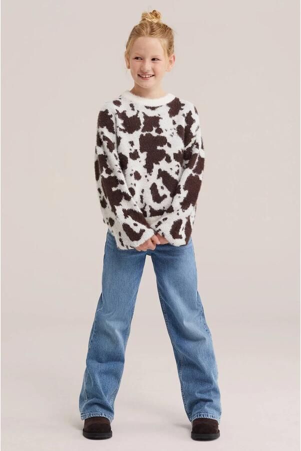 WE Fashion gebreide trui met dierenprint wit bruin Meisjes Acryl Ronde hals - Foto 3