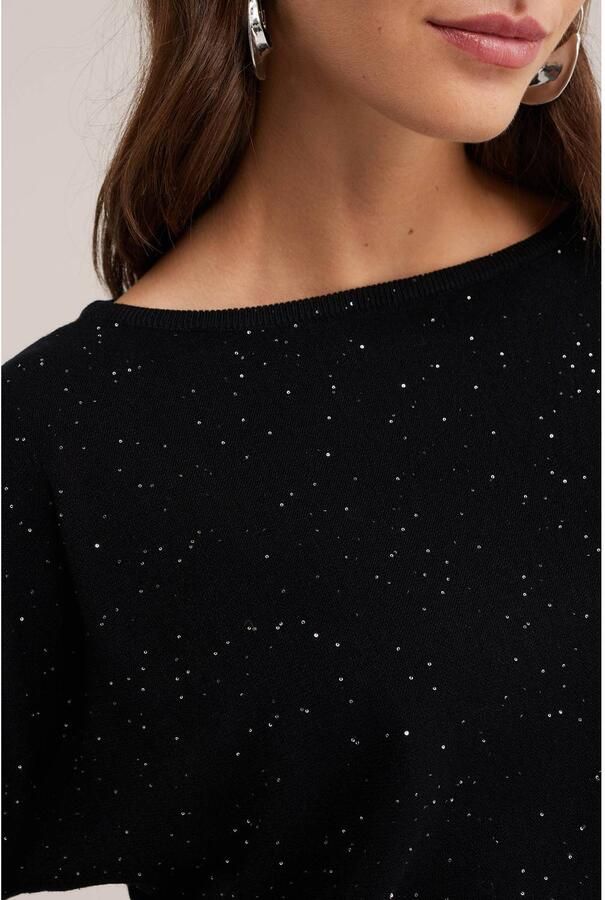 WE Fashion gebreide trui met pailletten zwart