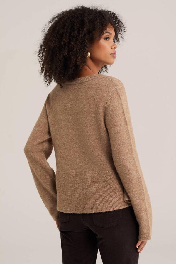WE Fashion gebreide trui met peplum en wol beige - Foto 2