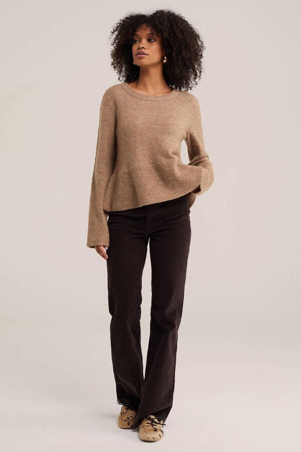 WE Fashion gebreide trui met peplum en wol beige - Foto 3