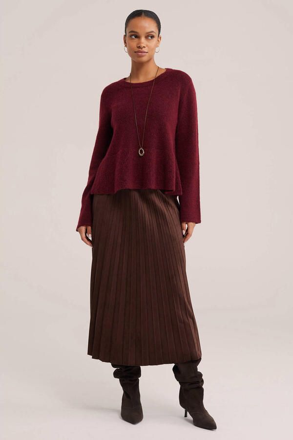 WE Fashion gebreide trui met peplum en wol donkerrood - Foto 3