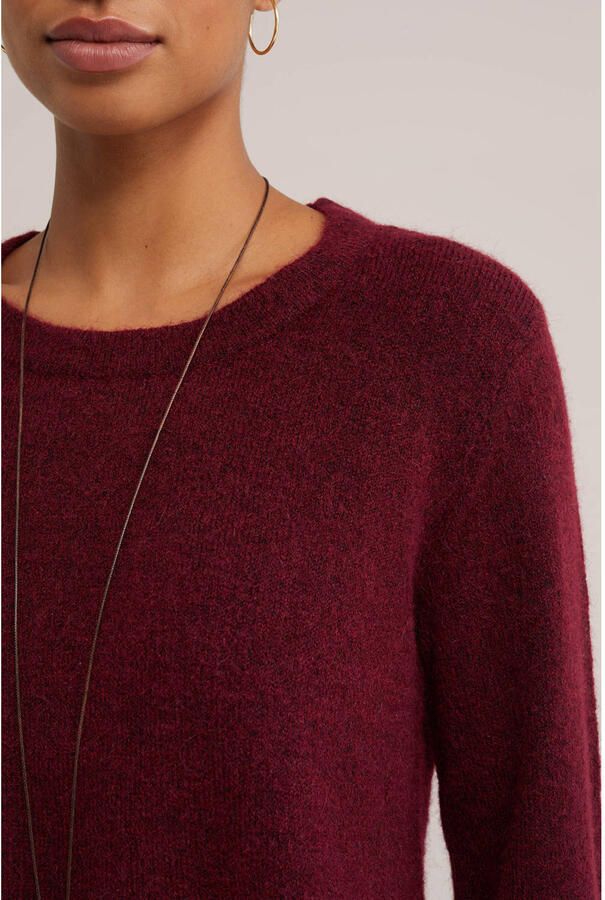 WE Fashion gebreide trui met peplum en wol donkerrood - Foto 2