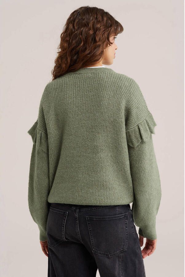 WE Fashion gebreide trui met ruches groen - Foto 2