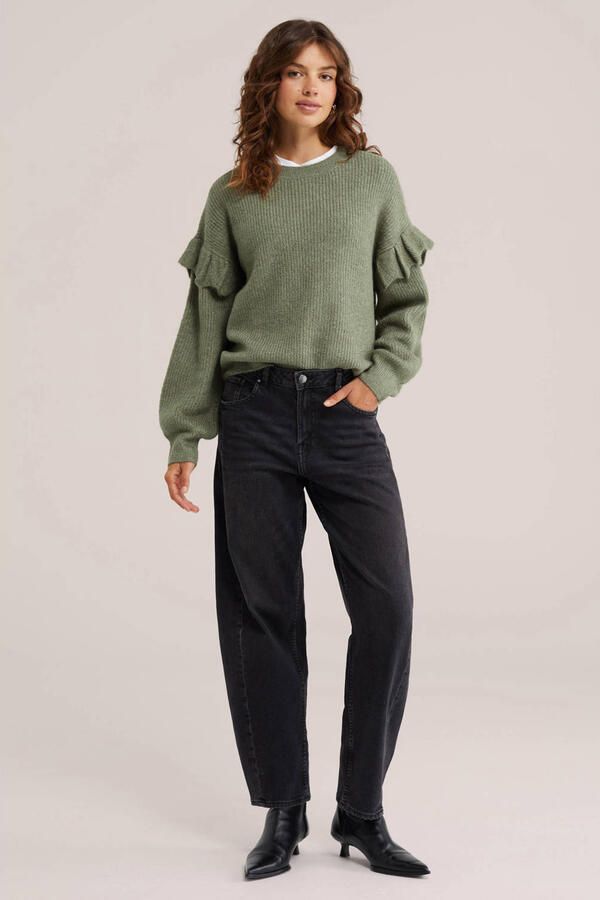 WE Fashion gebreide trui met ruches groen - Foto 3