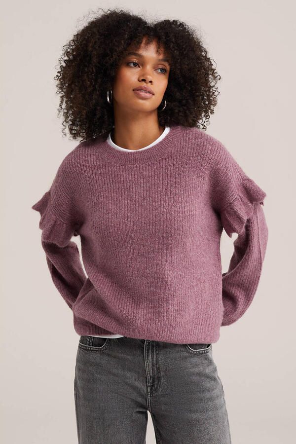 WE Fashion gebreide trui met ruches oudroze