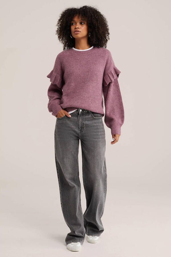 WE Fashion gebreide trui met ruches oudroze - Foto 3