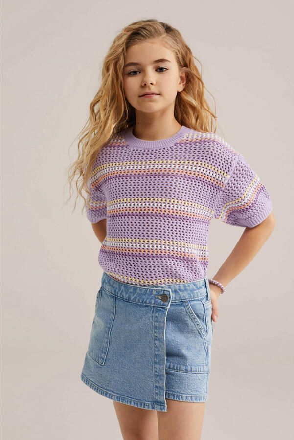 WE Fashion gebreide trui met strepen lila