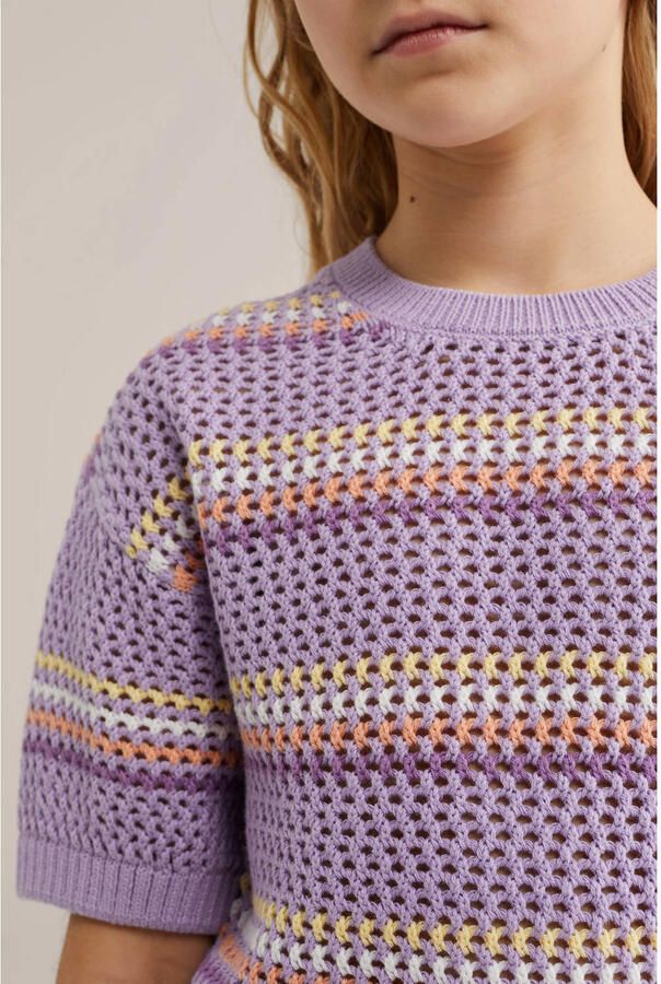 WE Fashion gebreide trui met strepen lila - Foto 3