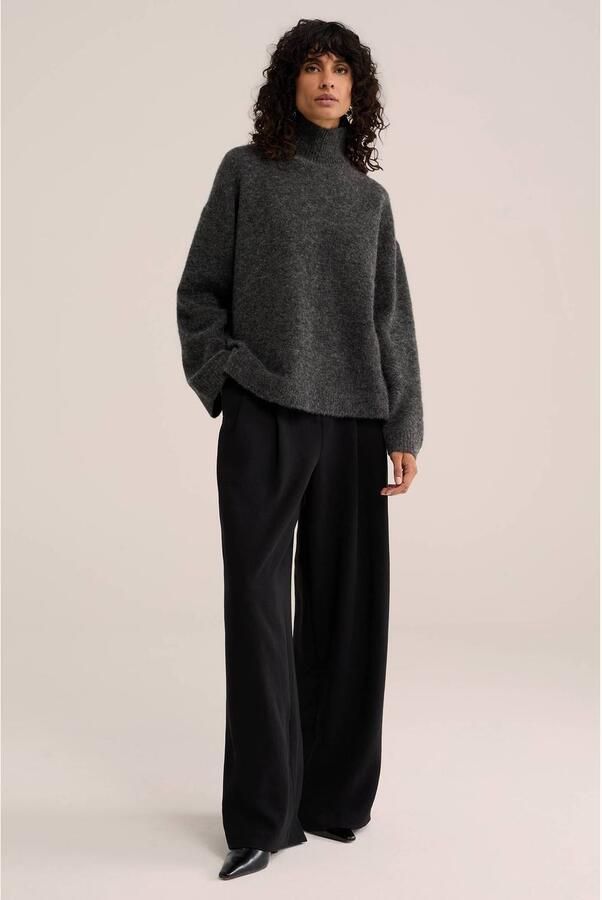 WE Fashion gebreide trui met wol antraciet