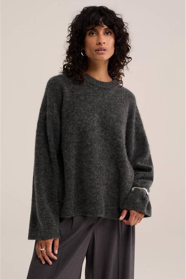 WE Fashion gebreide trui met wol antraciet