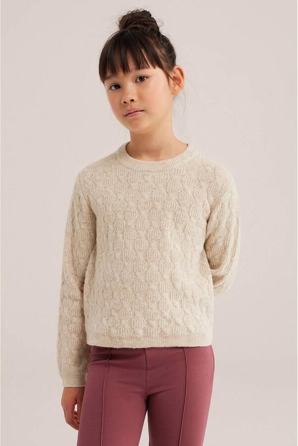 WE Fashion gebreide trui met wol beige Meisjes Polyester Ronde hals Effen
