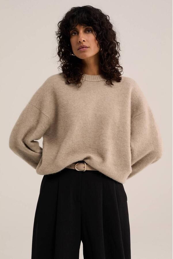 WE Fashion gebreide trui met wol beige