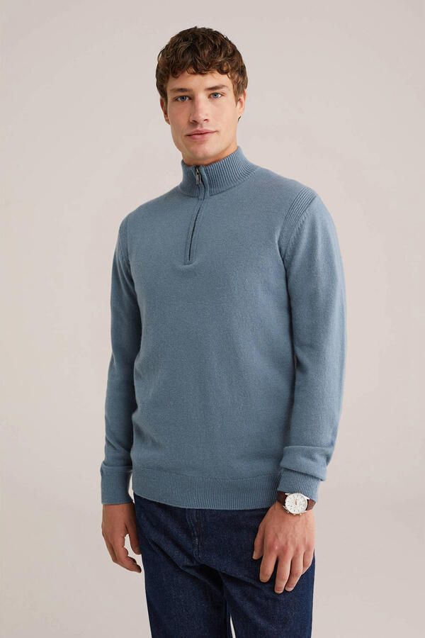 WE Fashion gebreide trui met wol blauw