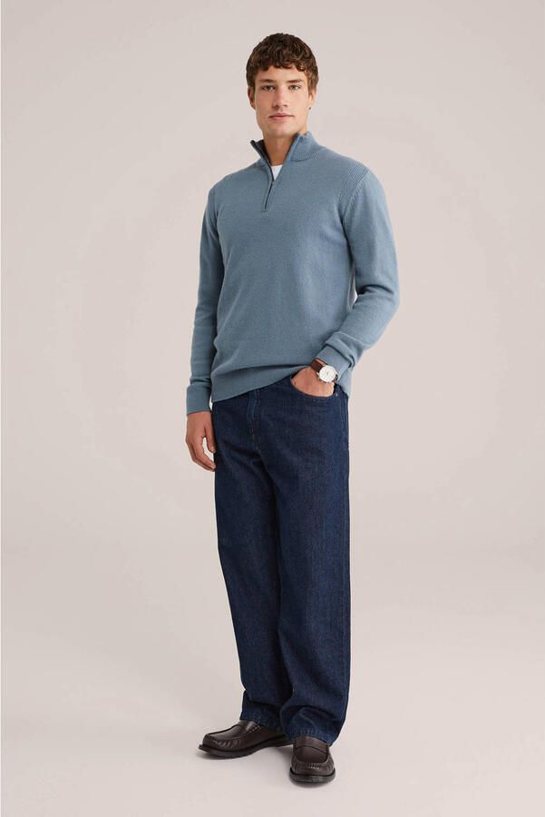 WE Fashion gebreide trui met wol blauw - Foto 3