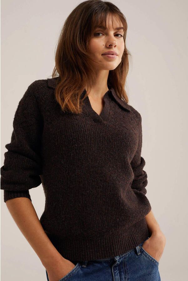 WE Fashion gebreide trui met wol bruin