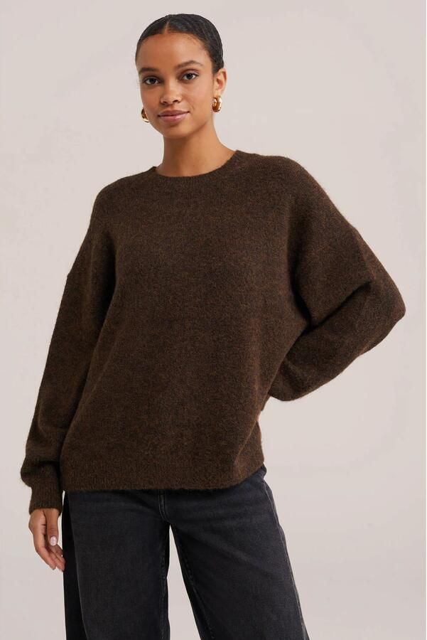 WE Fashion gebreide trui met wol bruin