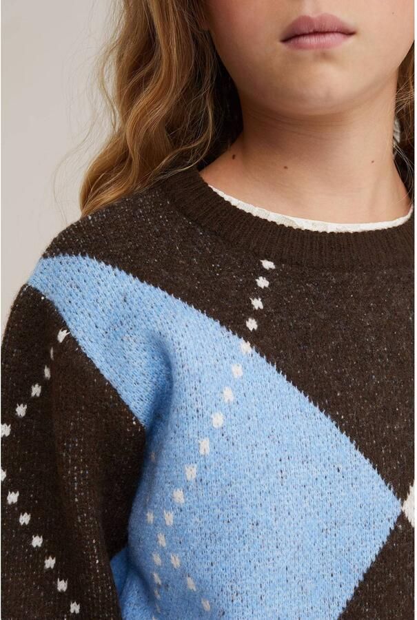 WE Fashion gebreide trui met wol bruin blauw wit Meisjes Polyester Ronde hals - Foto 2