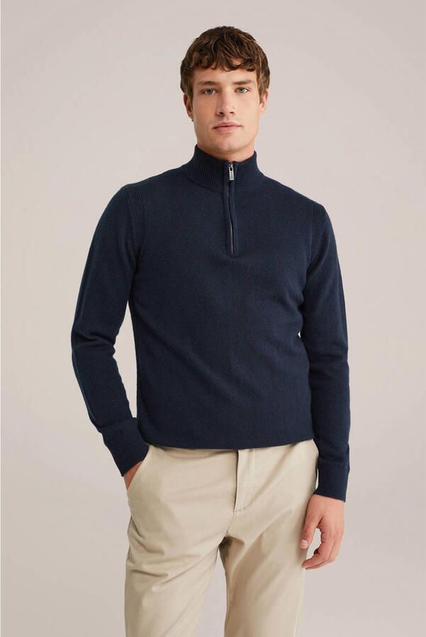 WE Fashion gebreide trui met wol donkerblauw