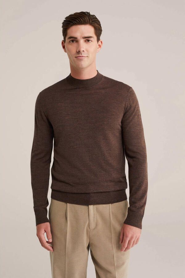 WE Fashion gebreide trui met wol donkerbruin