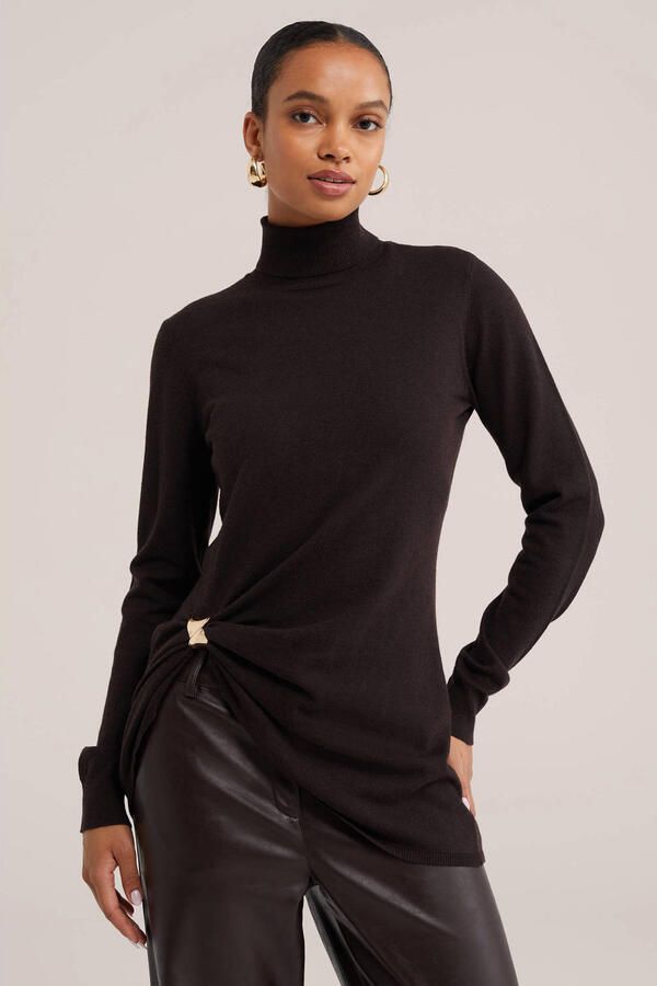 WE Fashion gebreide trui met wol donkerbruin
