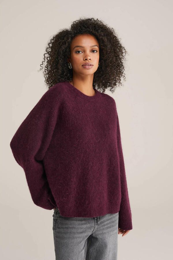 WE Fashion gebreide trui met wol donkerrood