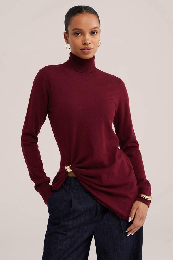 WE Fashion gebreide trui met wol donkerrood