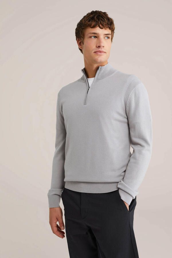 WE Fashion gebreide trui met wol grijs