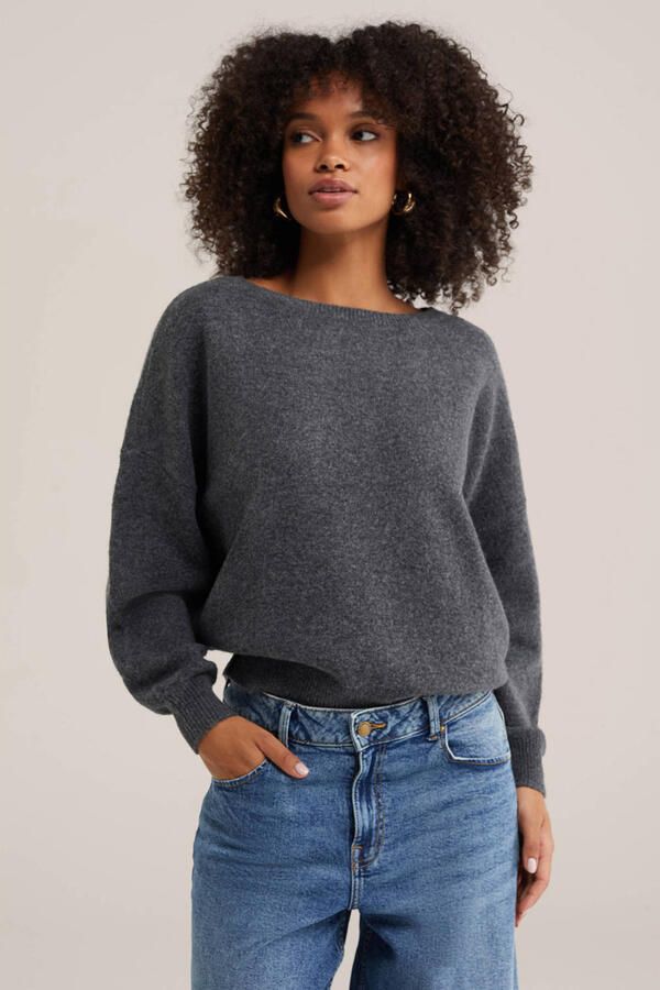 WE Fashion gebreide trui met wol grijs