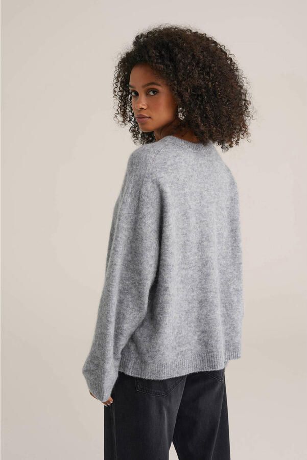 WE Fashion gebreide trui met wol grijs melange - Foto 3