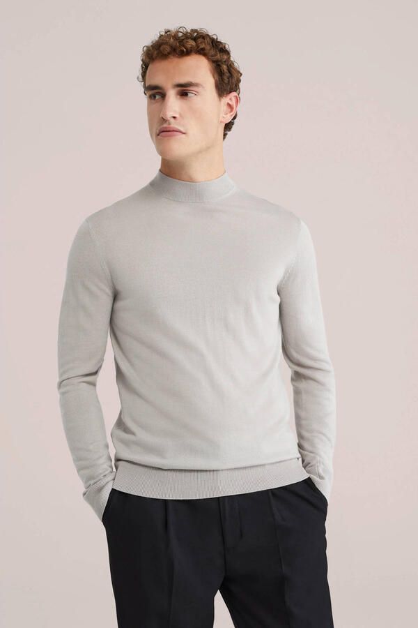 WE Fashion gebreide trui met wol grijs melange