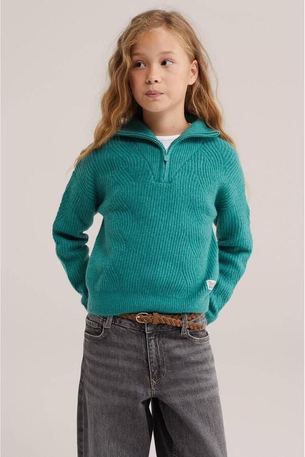 WE Fashion gebreide trui met wol groen Meisjes Polyester Opstaande kraag